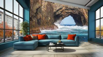 Piercy Island or Hole in the Rock, tourist attraction in Bay of Islands, New Zealand Wall mural