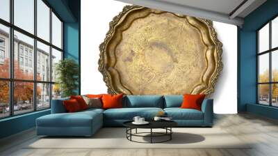 empty copper round vintage plate isolated on white background, fruit dish. Wall mural