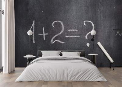 math example written in white chalk on a black chalk board and white chalk Wall mural