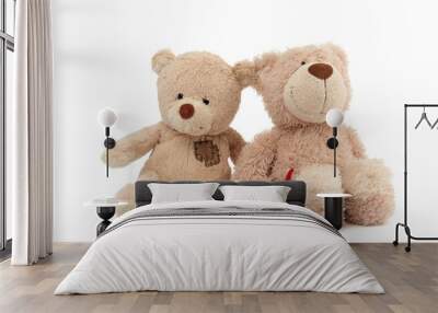 two teddy beige bears sitting huddled together Wall mural