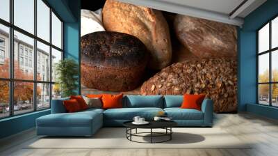 whole baked rye bread with pumpkin seeds and other types Wall mural