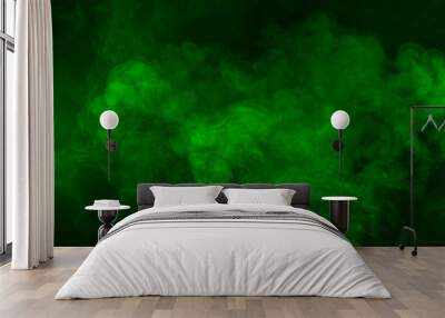 Green and yellow smoke in dark background. Texture and desktop picture Wall mural