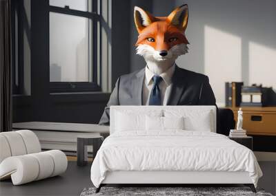 the crafty fox Boss wearing business suit ,  animal Business fantasy concept, Ai Generative Wall mural