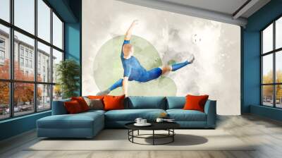 Creative abstract soccer player. Soccer Player Kicking Ball. Watercolor background. Retro style Wall mural