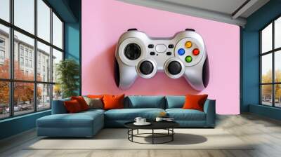 Game controller on a pink textured background, top view. Flat lay Wall mural