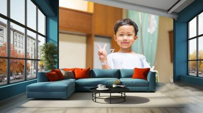 The patient boy is happy in the hospital, He has a cheerful heart. Wall mural