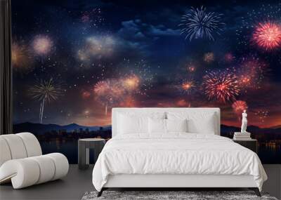 fireworks in the night sky | generative ai Wall mural