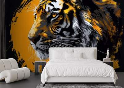 Tiger and yellow background Wall mural