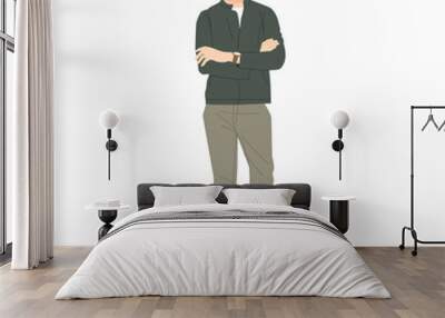 hipster man standing with black jacket arms folded isolated illustration Wall mural