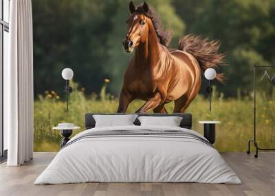 A regal horse galloping through a meadow Wall mural