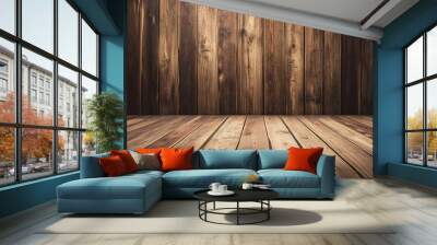 Wooden background with dark brown wood planks, a wooden wall texture Wall mural