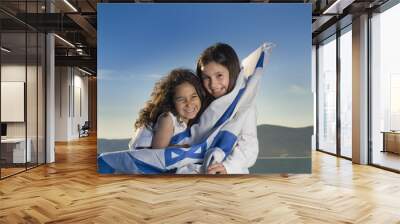 two girls with the israeli flag Wall mural