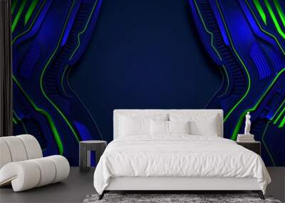 futuristic blue and green background with a green light Wall mural