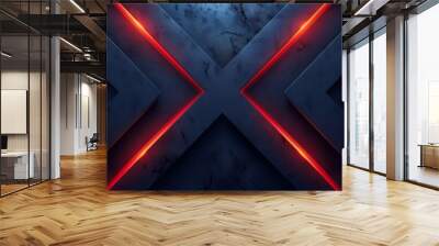 Glowing red and orange geometric shapes on dark blue stone background Wall mural