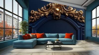 Golden Ornate Frame on a Navy Blue Wall Wall mural