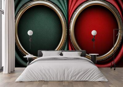 Two Circular Frames with Green and Red Leather Backgrounds Wall mural