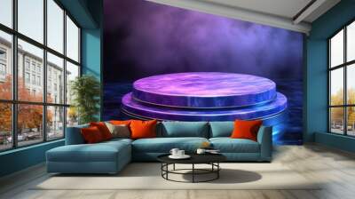 Two-Tiered Purple Marble Pedestal in a Foggy Setting Wall mural