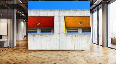 Two windows with red and yellow painted concrete ceilings Wall mural