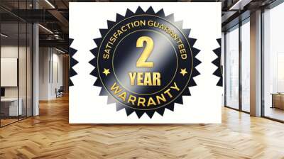 1,2,3 year warranty black and gold label icons isolated on white, 3d illustration Wall mural