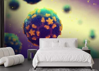 Polio/Poliomyelitis/Infantile paralysis, is an infectious disease caused by the poliovirus. Pathogenic Polioviruses illustration. Wall mural