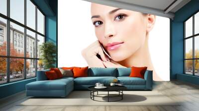 Beautiful girl with clean fresh skin, white background Wall mural