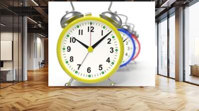 Group of alarm clocks on white background. 3D rendering Wall mural