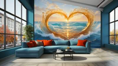 This image of a heart-shaped wave at sunset is a beautiful and evocative representation of love and romance. The heart shape is a universal symbol of love Wall mural