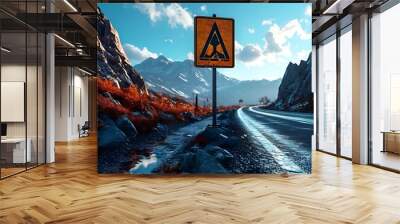 mountain road sign Wall mural