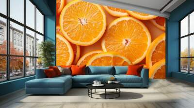 A close up of orange slices on a table Wall mural