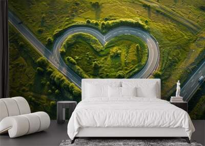 A road with a heart shape in the middle of it Wall mural