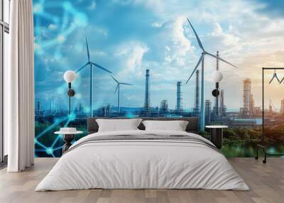 A wind farm with a blue sky background Wall mural