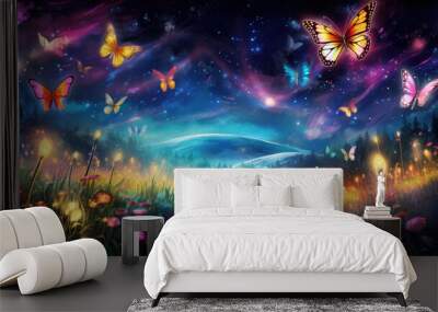 fantasy butterflies in the forest background Wall mural