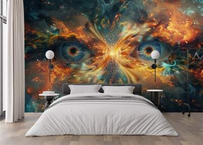 The image is a colorful and abstract representation of two eyes Wall mural