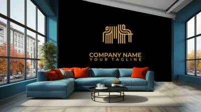 Abstract elephant Strips vector logo design. Creative linear animal gold logotype Wall mural