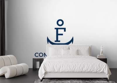 Letter F vector logo integrated in a simple minimalist anchor shape. Wall mural