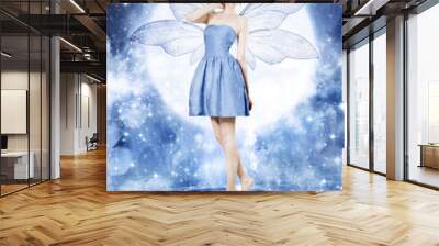 Beautiful young woman as blue fairy Wall mural