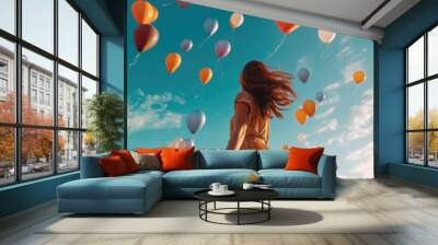 girl in a dress with balloons Wall mural