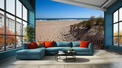 Beach at Sandbridge, Virginia. Blue sky, Atlantic Ocean, beach and sand dunes. Wall mural