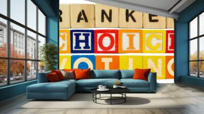 RANKED CHOICE VOTING concept in toy blocks. Isolated.  Wall mural