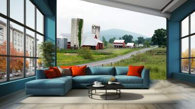 Rural farm buildings with country road. Wall mural