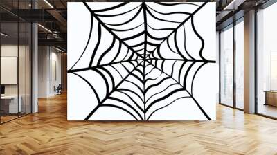 Spider web on white isolated background, web outline, cobweb, spooky decor design, danger insect trap, flat vector illustration Wall mural