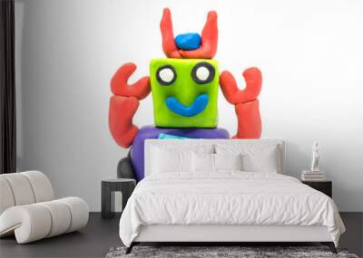 Play dough robot on white background. Handmade clay plasticine Wall mural