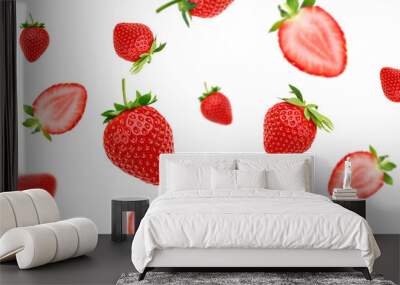 Strawberry berry levitating on a transparent background Wall mural