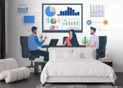 A team of young entrepreneurs and Asian startups held a business meeting. to achieve the marketing plan Businessmen talking in a conference room. Business. Population. Company. Wall mural