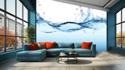 clean blue water surface with splash, ripple and air bubbles underwater on white background Wall mural