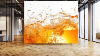 color orange water with air bubbles underwater and waves on white background	 Wall mural