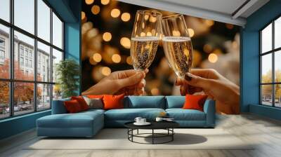 Friends toasting with champagne glasses in a glamorous New Year s Eve party Wall mural