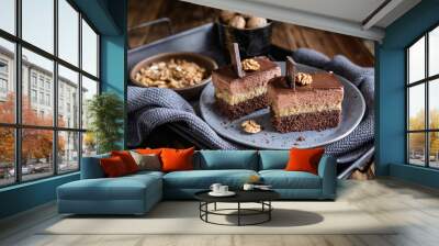 Opity Izidor, sweet dessert with walnut filling and chocolate frosting Wall mural