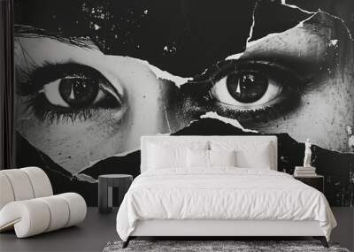 Grunge Torn Paper Posters of woman face and eyes. Wall mural