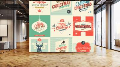 9 vintage styled christmas card Wall mural